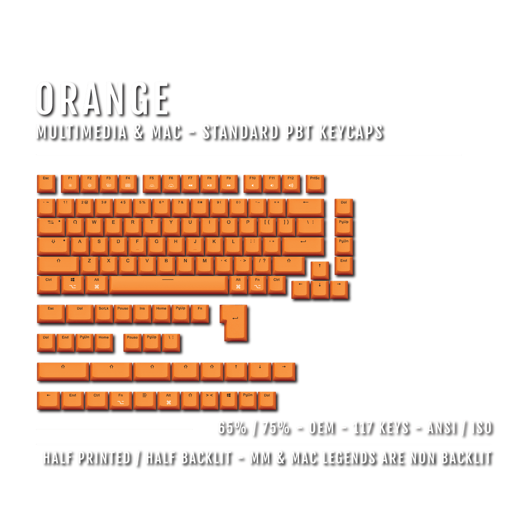 Orange Mac & Multimedia Dual Language PBT Keycaps - 65/75% Krome Keycaps LTD mac & multimedia