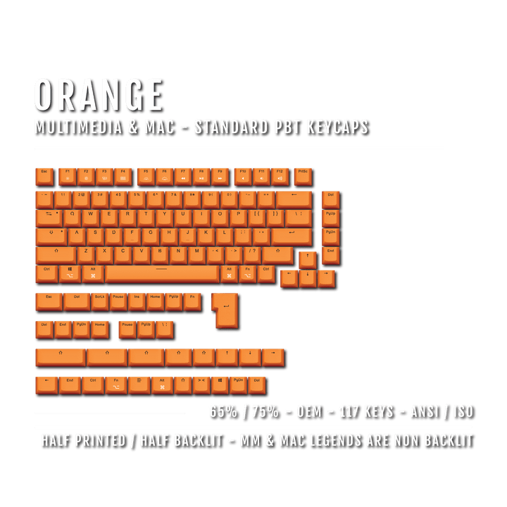 Orange Mac & Multimedia Dual Language PBT Keycaps - 65/75% Krome Keycaps LTD mac & multimedia