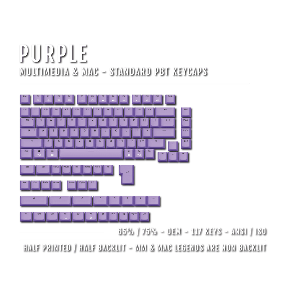 Purple Mac & Multimedia Dual Language PBT Keycaps - 65/75% Krome Keycaps LTD mac & multimedia