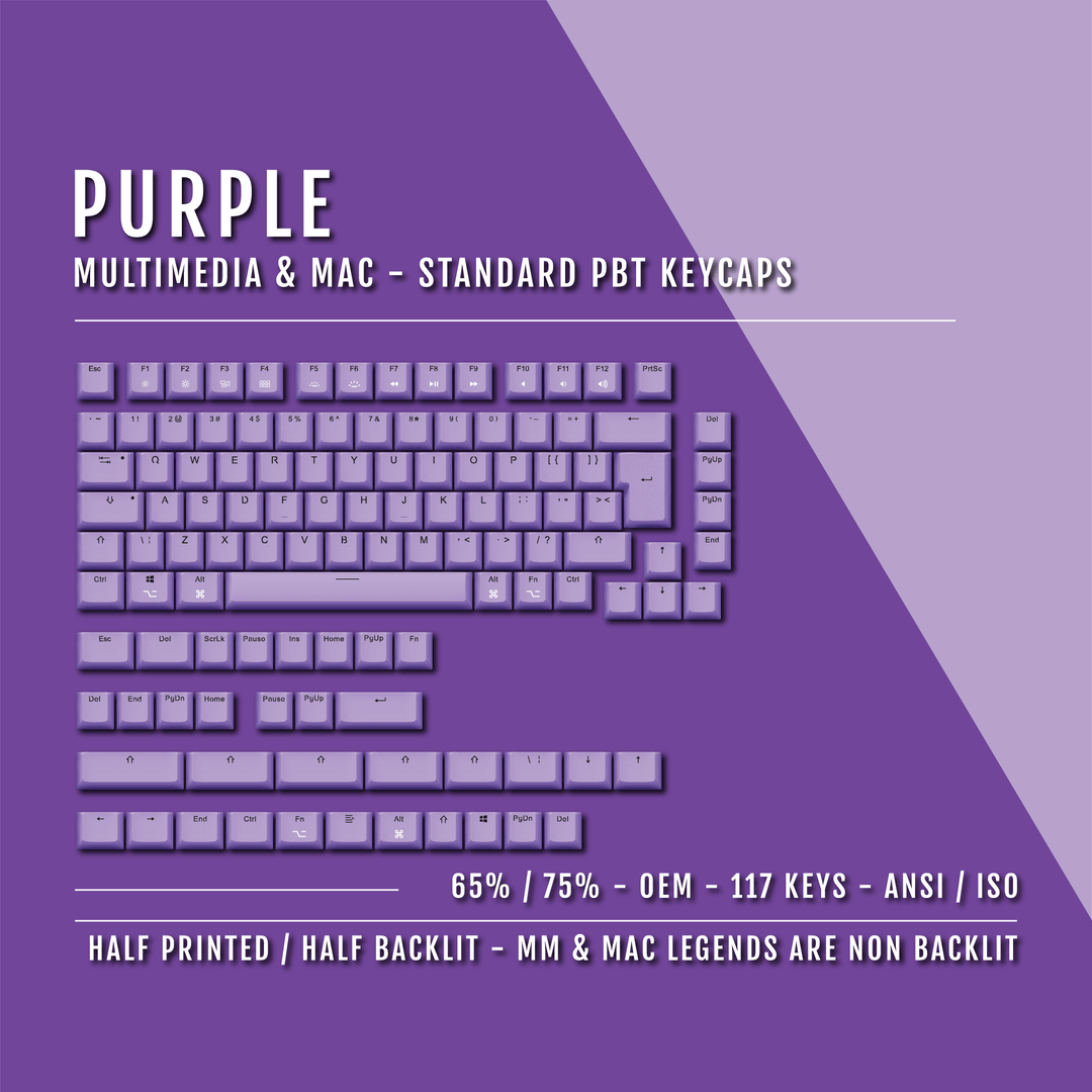 Purple Mac & Multimedia Dual Language PBT Keycaps - 65/75% Krome Keycaps LTD mac & multimedia