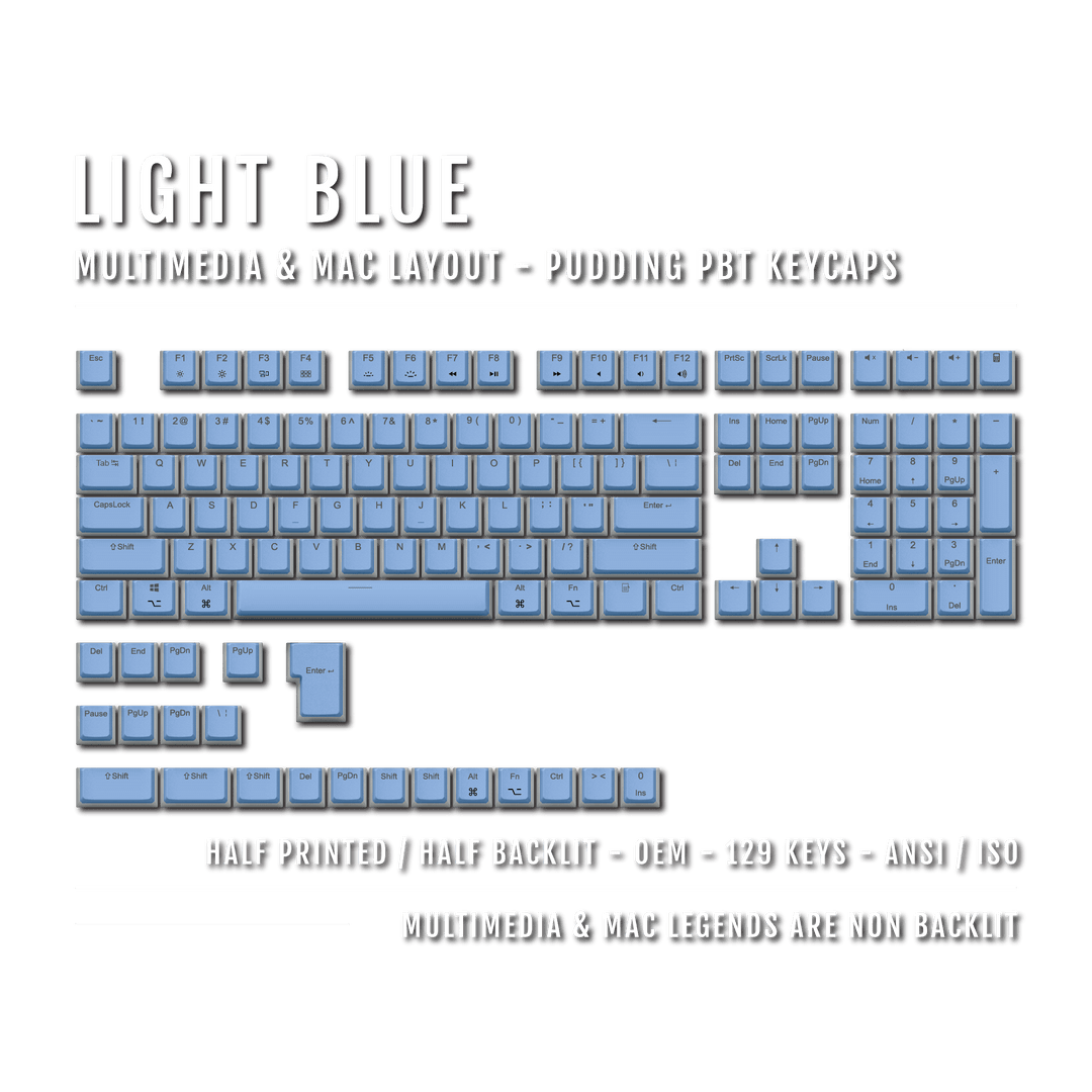 Light Blue Mac/Multimedia Dual Language PBT Pudding Keycaps Krome Keycaps LTD Mac & Multimedia Pudding