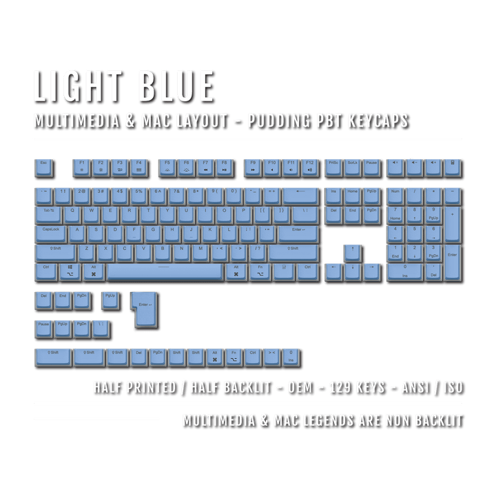 Light Blue Mac/Multimedia Dual Language PBT Pudding Keycaps Krome Keycaps LTD Mac & Multimedia Pudding