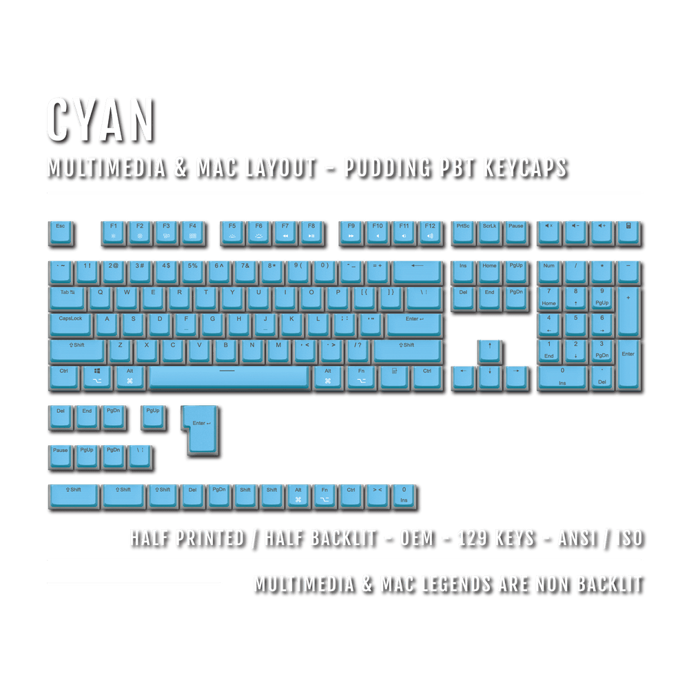 Cyan Mac/Multimedia Dual Language PBT Pudding Keycaps Krome Keycaps LTD Mac & Multimedia Pudding