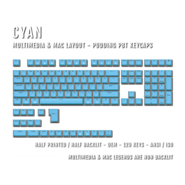 Cyan Mac/Multimedia Dual Language PBT Pudding Keycaps Krome Keycaps LTD Mac & Multimedia Pudding