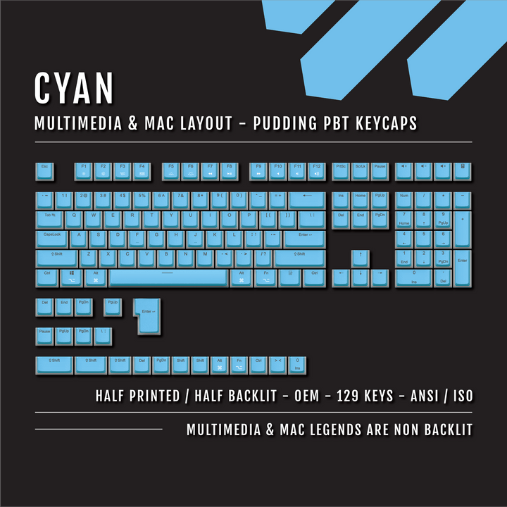 Cyan Mac/Multimedia Dual Language PBT Pudding Keycaps Krome Keycaps LTD Mac & Multimedia Pudding