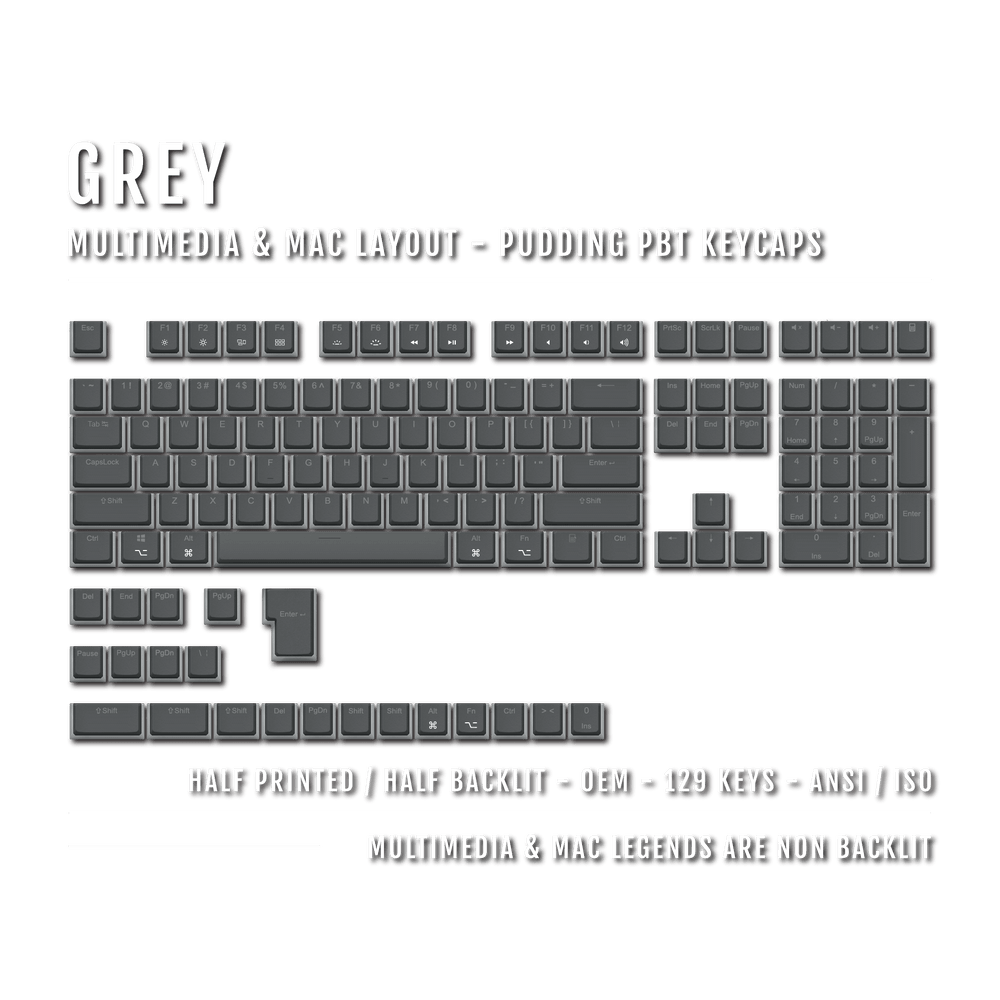 Grey Mac/Multimedia Dual Language PBT Pudding Keycaps Krome Keycaps LTD Mac & Multimedia Pudding