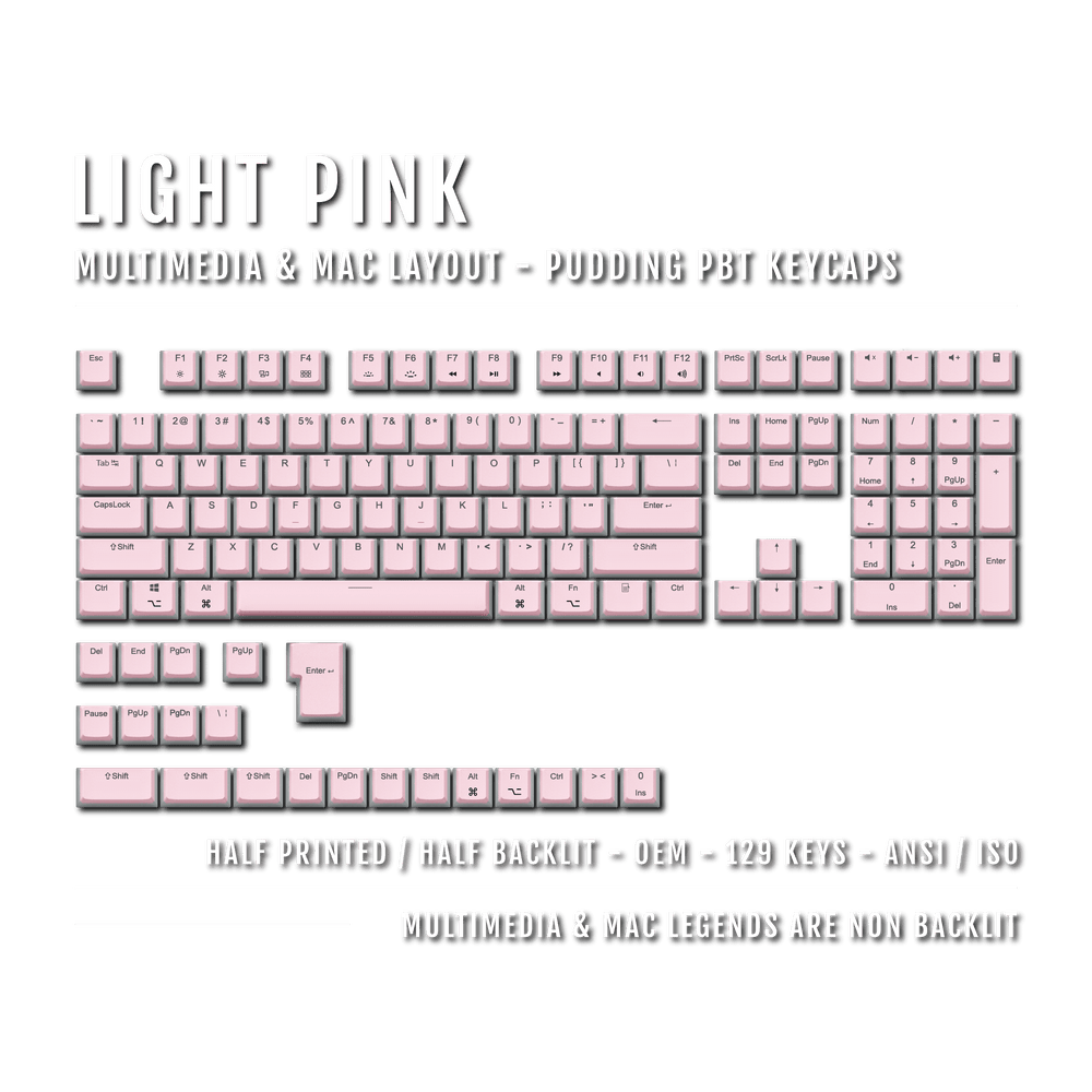 Light Pink Mac/Multimedia Dual Language PBT Pudding Keycaps Krome Keycaps LTD Mac & Multimedia Pudding