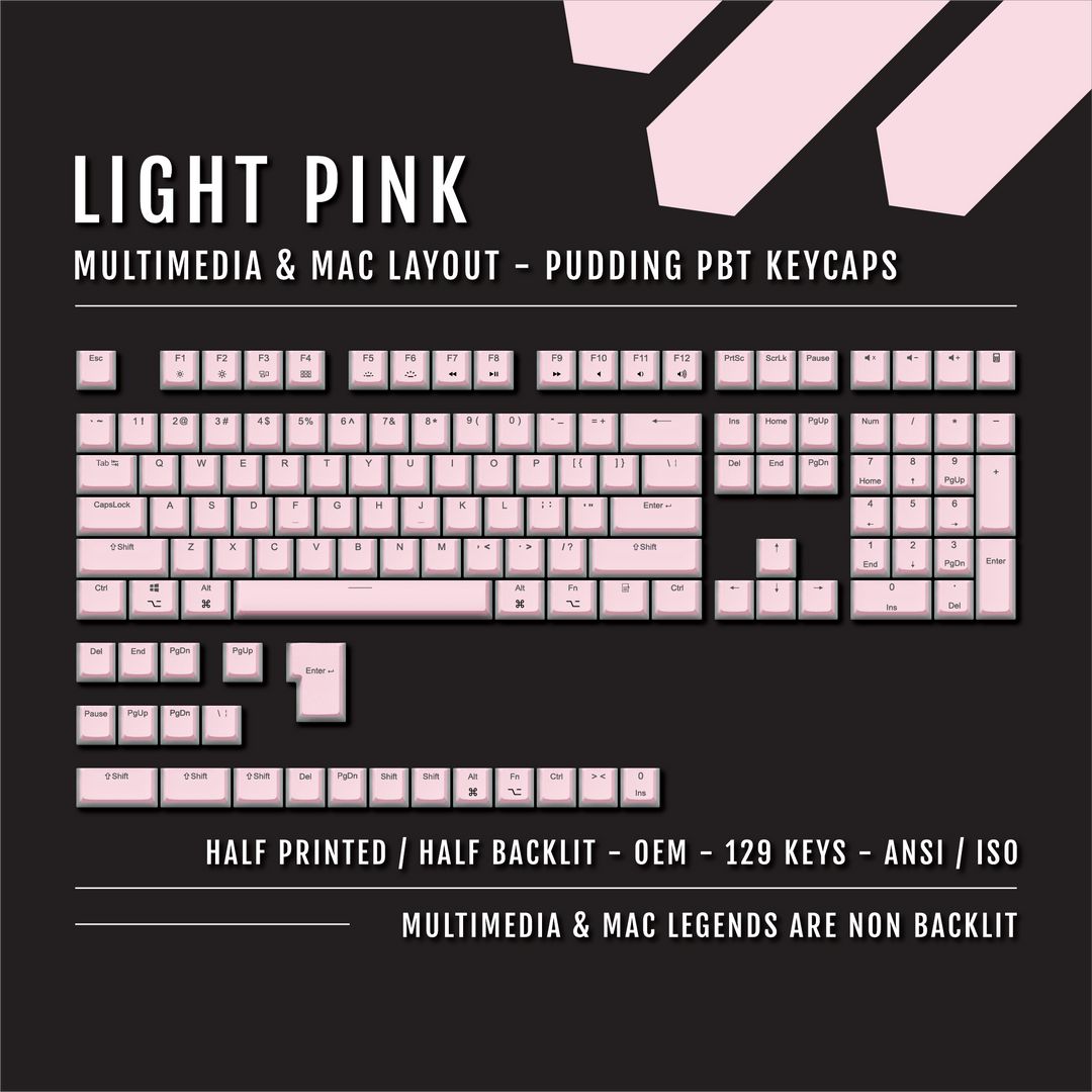 Light Pink Mac/Multimedia Dual Language PBT Pudding Keycaps Krome Keycaps LTD Mac & Multimedia Pudding