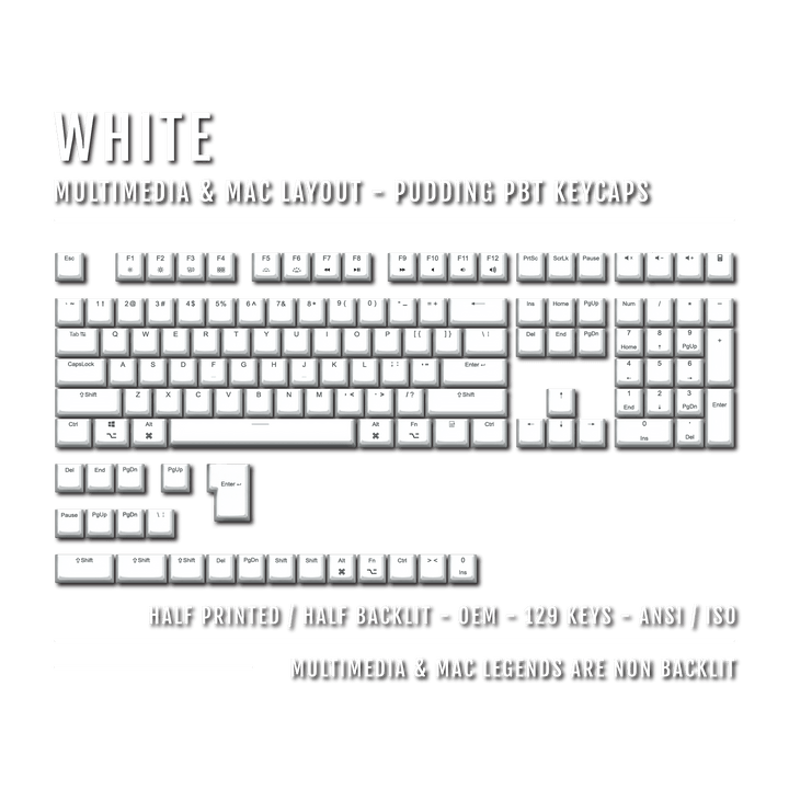 White Mac/Multimedia Dual Language PBT Pudding Keycaps Krome Keycaps LTD Mac & Multimedia Pudding