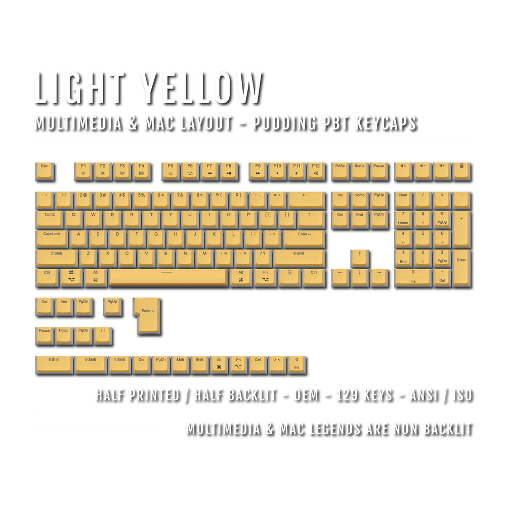 Light Yellow Mac/Multimedia Dual Language PBT Pudding Keycaps Krome Keycaps LTD Mac & Multimedia Pudding