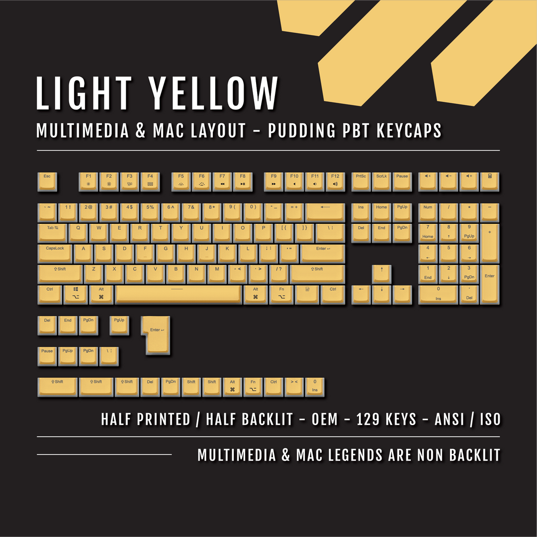 Light Yellow Mac/Multimedia Dual Language PBT Pudding Keycaps Krome Keycaps LTD Mac & Multimedia Pudding