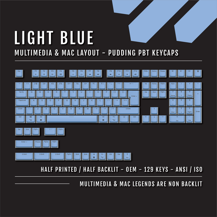 Light Blue Mac/Multimedia Dual Language PBT Pudding Keycaps Krome Keycaps LTD Mac & Multimedia Pudding