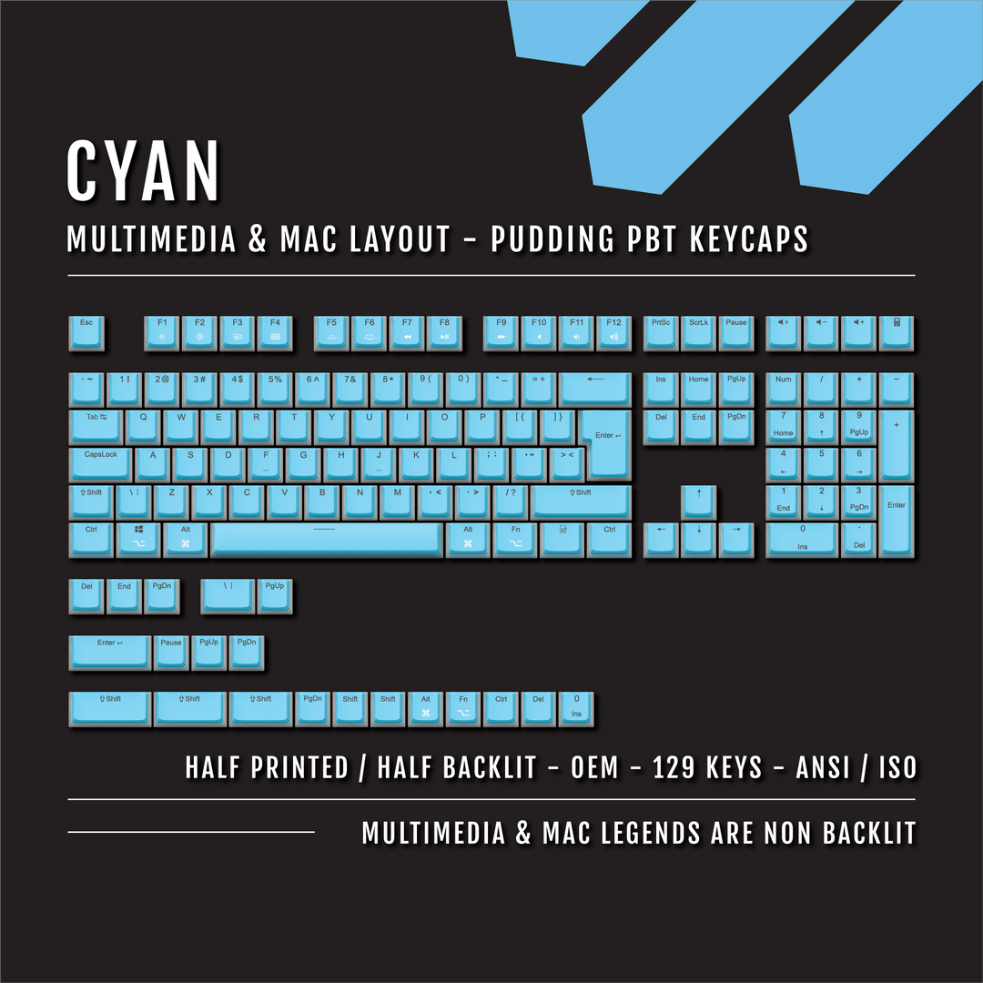 Cyan Mac/Multimedia Dual Language PBT Pudding Keycaps Krome Keycaps LTD Mac & Multimedia Pudding