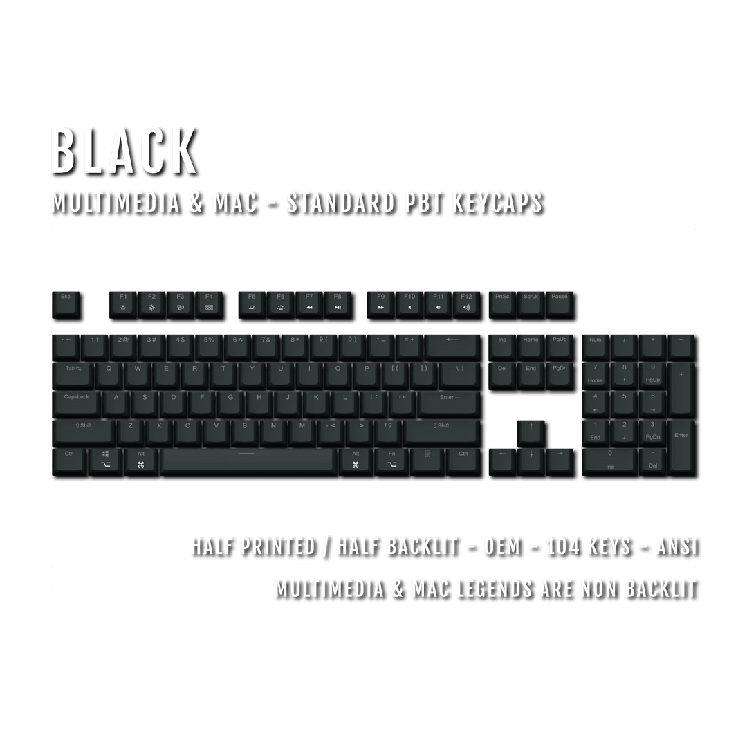 Black Mac & Multimedia Dual Language PBT Keycaps Krome Keycaps LTD mac & multimedia