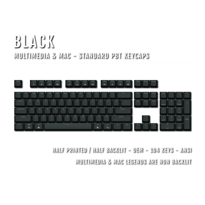 Black Mac & Multimedia Dual Language PBT Keycaps Krome Keycaps LTD mac & multimedia