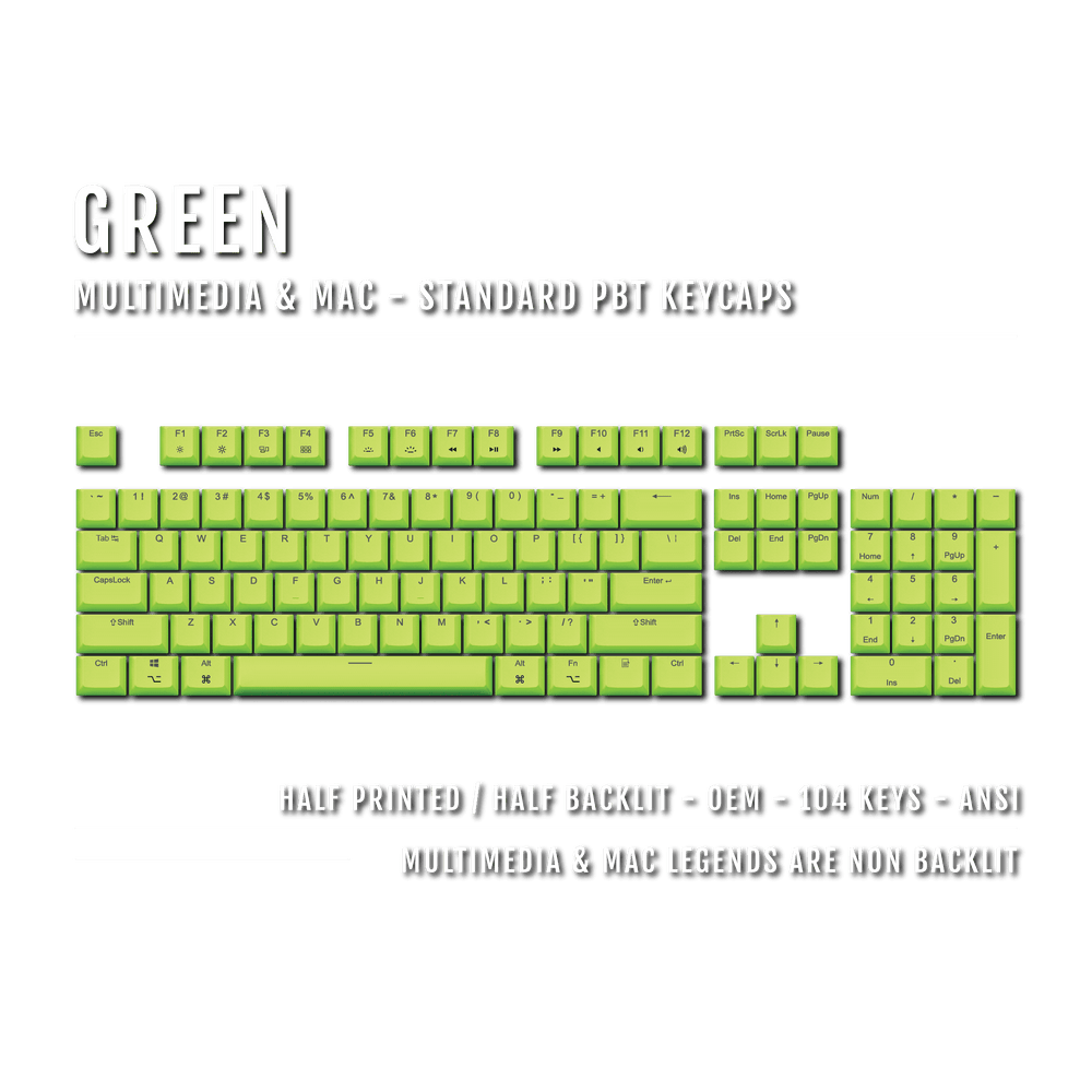 Green Mac & Multimedia Dual Language PBT Keycaps Krome Keycaps LTD mac & multimedia