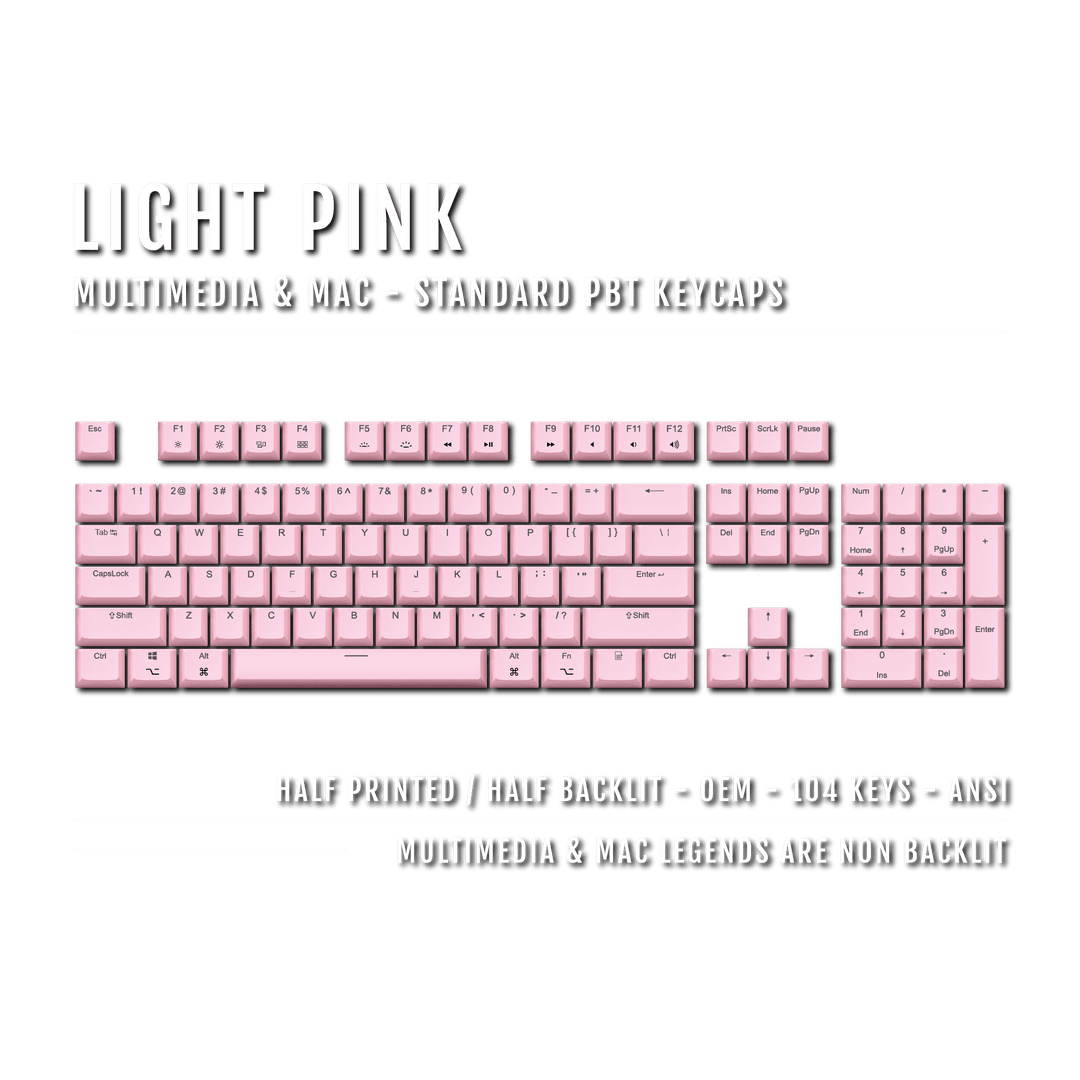 Light Pink Mac & Multimedia Dual Language PBT Keycaps Krome Keycaps LTD mac & multimedia