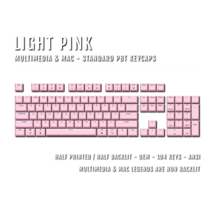 Light Pink Mac & Multimedia Dual Language PBT Keycaps Krome Keycaps LTD mac & multimedia