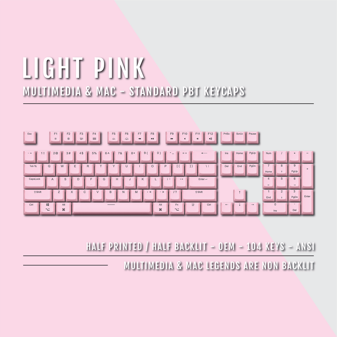 Light Pink Mac & Multimedia Dual Language PBT Keycaps Krome Keycaps LTD mac & multimedia