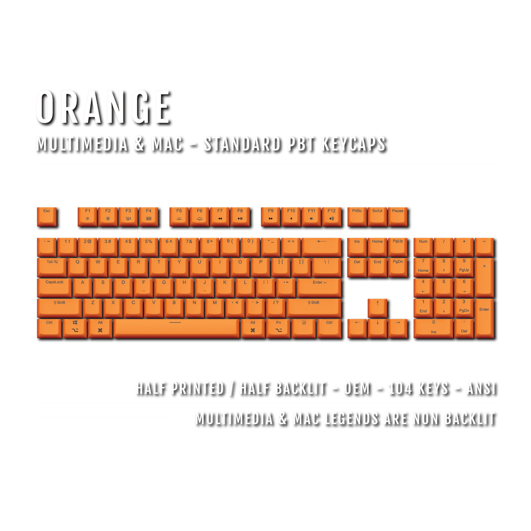 US Orange PBT Mac & Multimedia Keycaps - 100% Size - Dual Language Keycaps - kromekeycaps