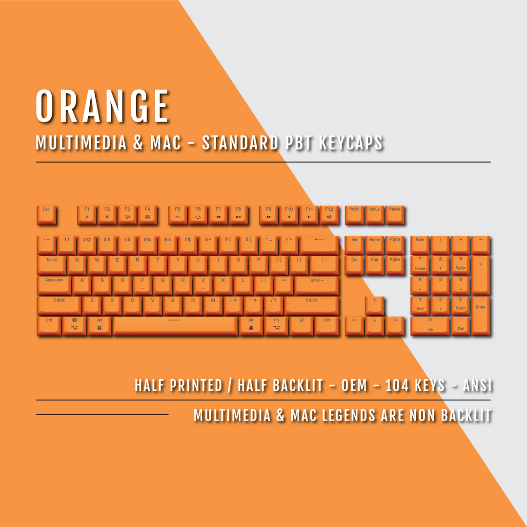 US Orange PBT Mac & Multimedia Keycaps - 100% Size - Dual Language Keycaps - kromekeycaps