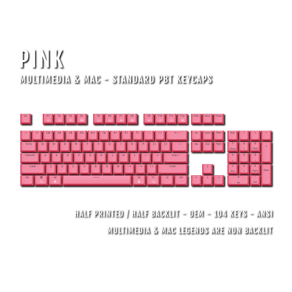 Pink Mac & Multimedia Dual Language PBT Keycaps Krome Keycaps LTD mac & multimedia