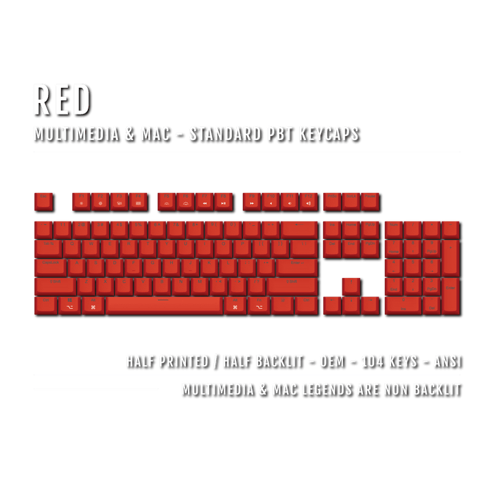 Red Mac & Multimedia Dual Language PBT Keycaps Krome Keycaps LTD mac & multimedia