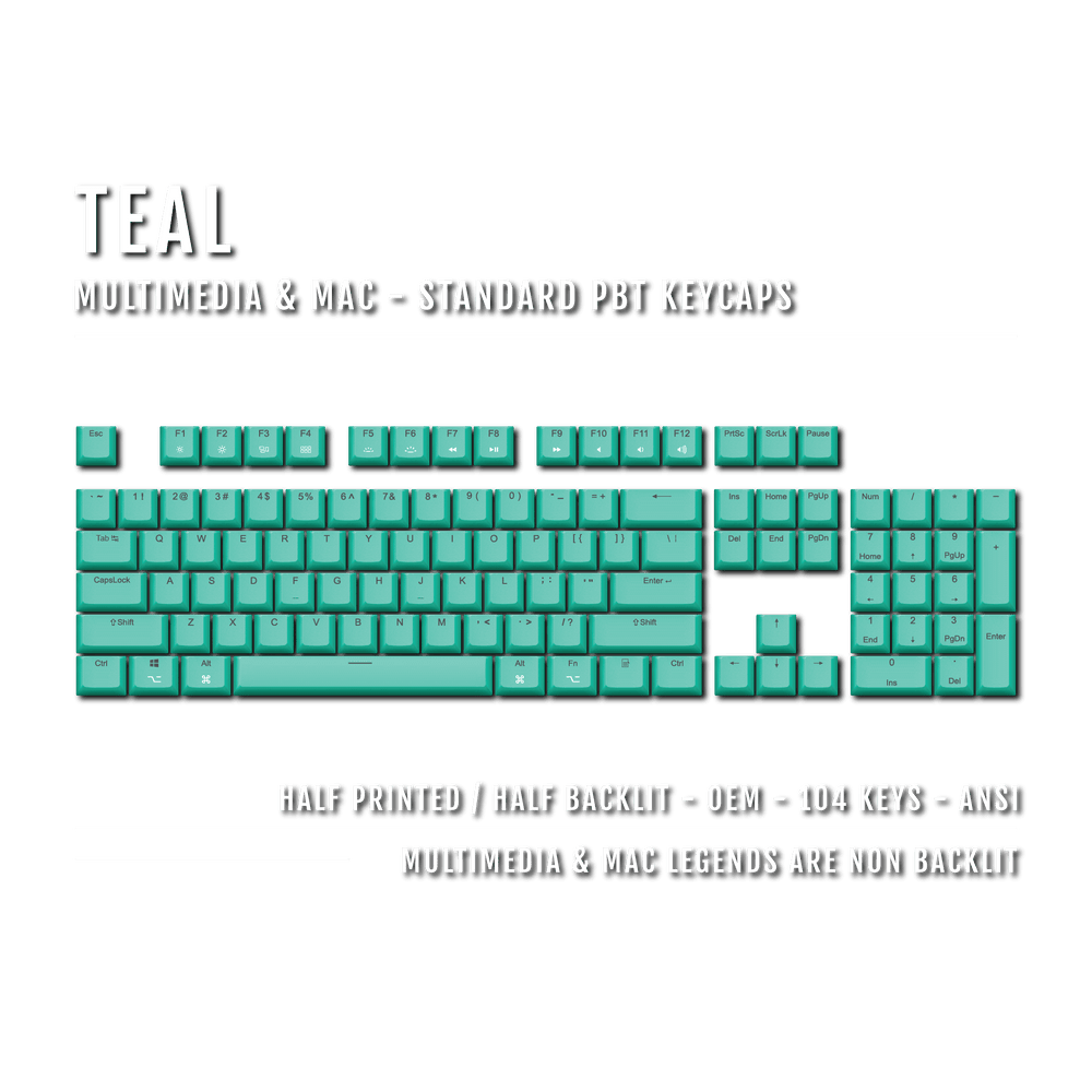 Teal Mac & Multimedia Dual Language PBT Keycaps Krome Keycaps LTD mac & multimedia