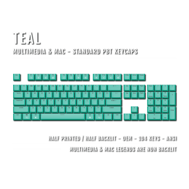 Teal Mac & Multimedia Dual Language PBT Keycaps Krome Keycaps LTD mac & multimedia