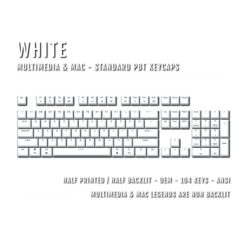 White Mac & Multimedia Dual Language PBT Keycaps Krome Keycaps LTD mac & multimedia