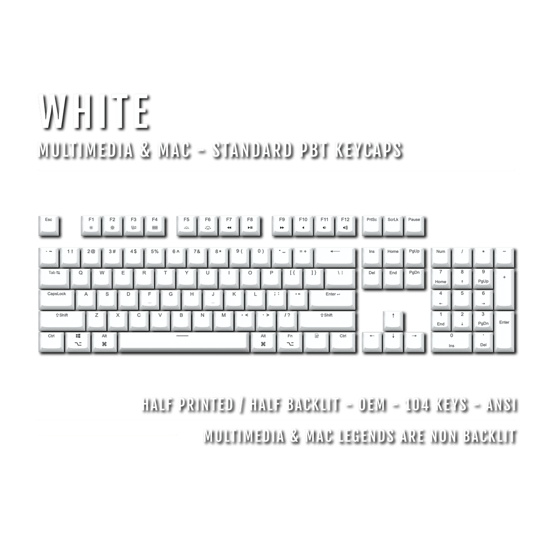 White Mac & Multimedia Dual Language PBT Keycaps Krome Keycaps LTD mac & multimedia