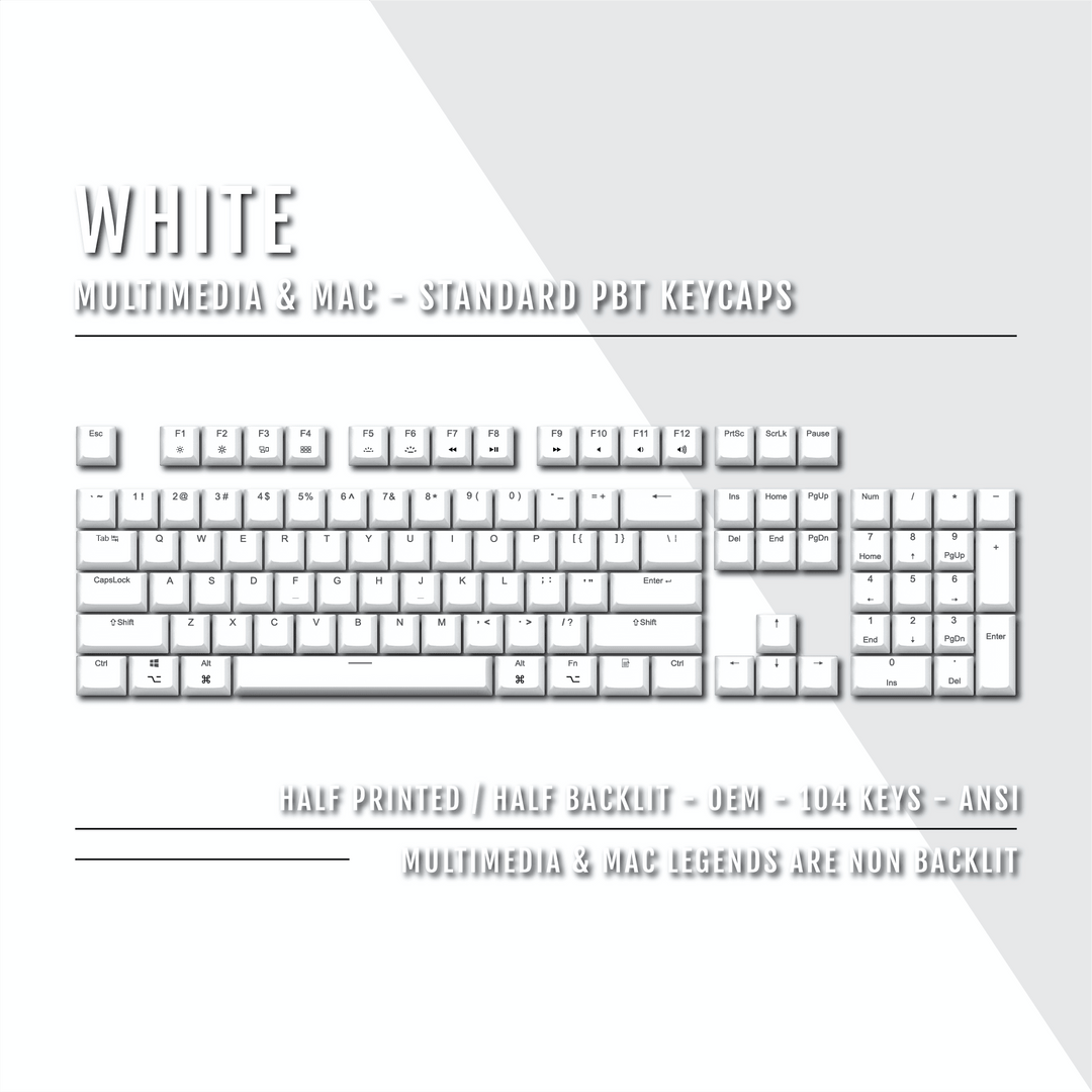 White Mac & Multimedia Dual Language PBT Keycaps Krome Keycaps LTD mac & multimedia