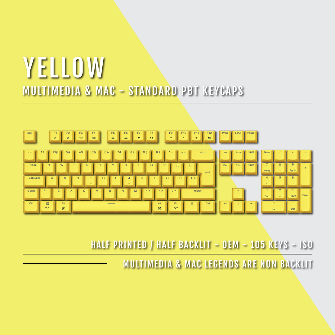 US Yellow PBT Mac & Multimedia Keycaps - 100% Size - Dual Language Keycaps - kromekeycaps