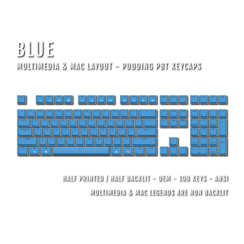 Blue Mac/Multimedia Dual Language PBT Pudding Keycaps Krome Keycaps LTD Mac & Multimedia Pudding