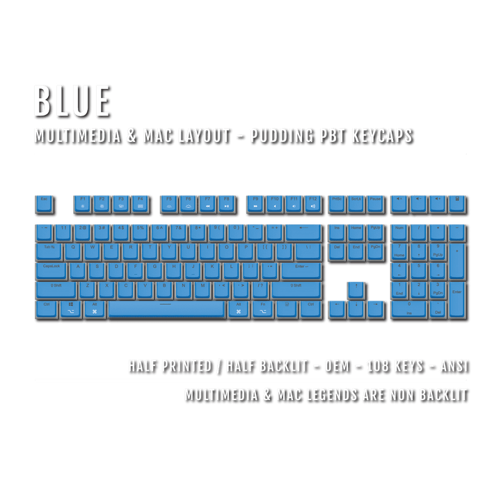 Blue Mac/Multimedia Dual Language PBT Pudding Keycaps Krome Keycaps LTD Mac & Multimedia Pudding