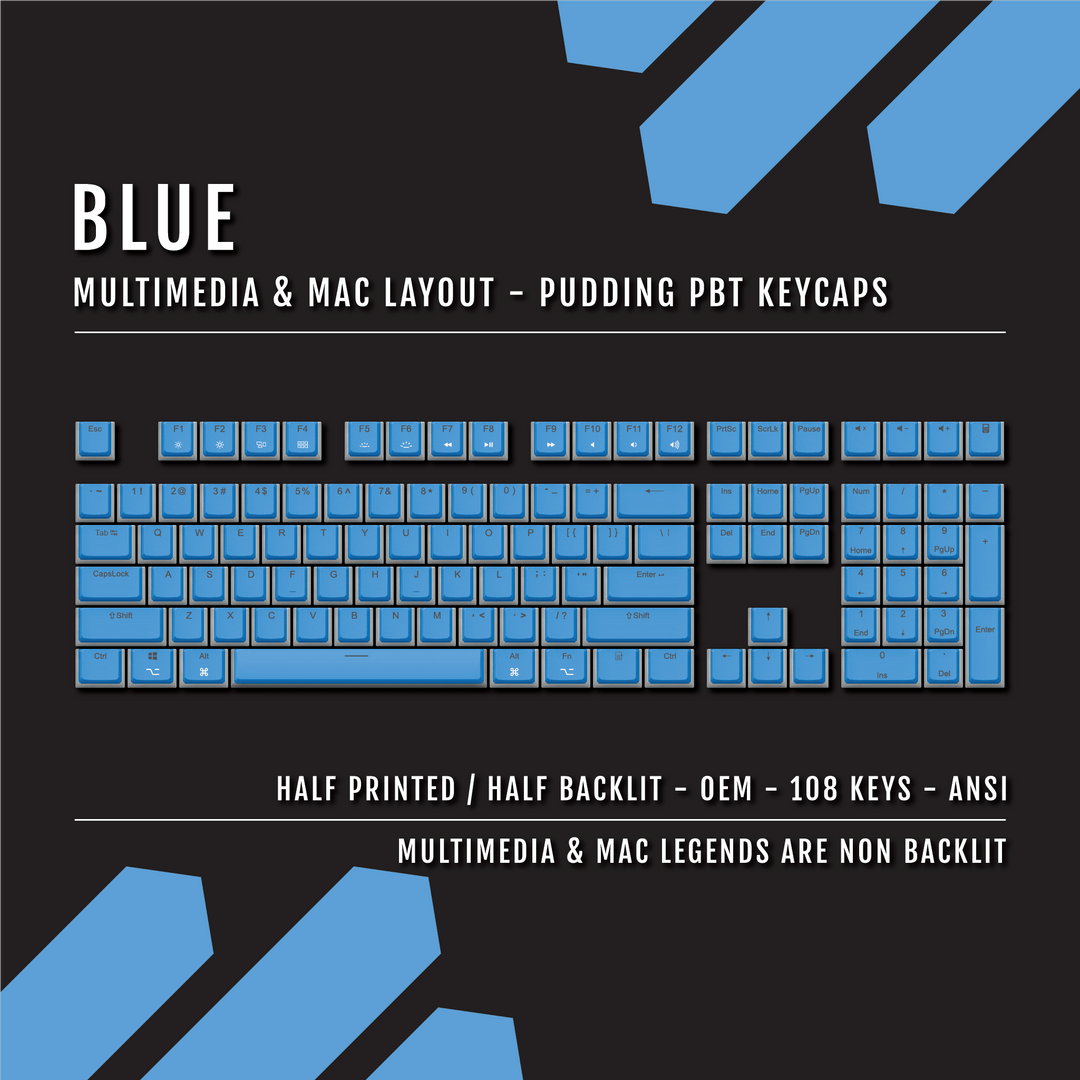 Blue Mac/Multimedia Dual Language PBT Pudding Keycaps Krome Keycaps LTD Mac & Multimedia Pudding