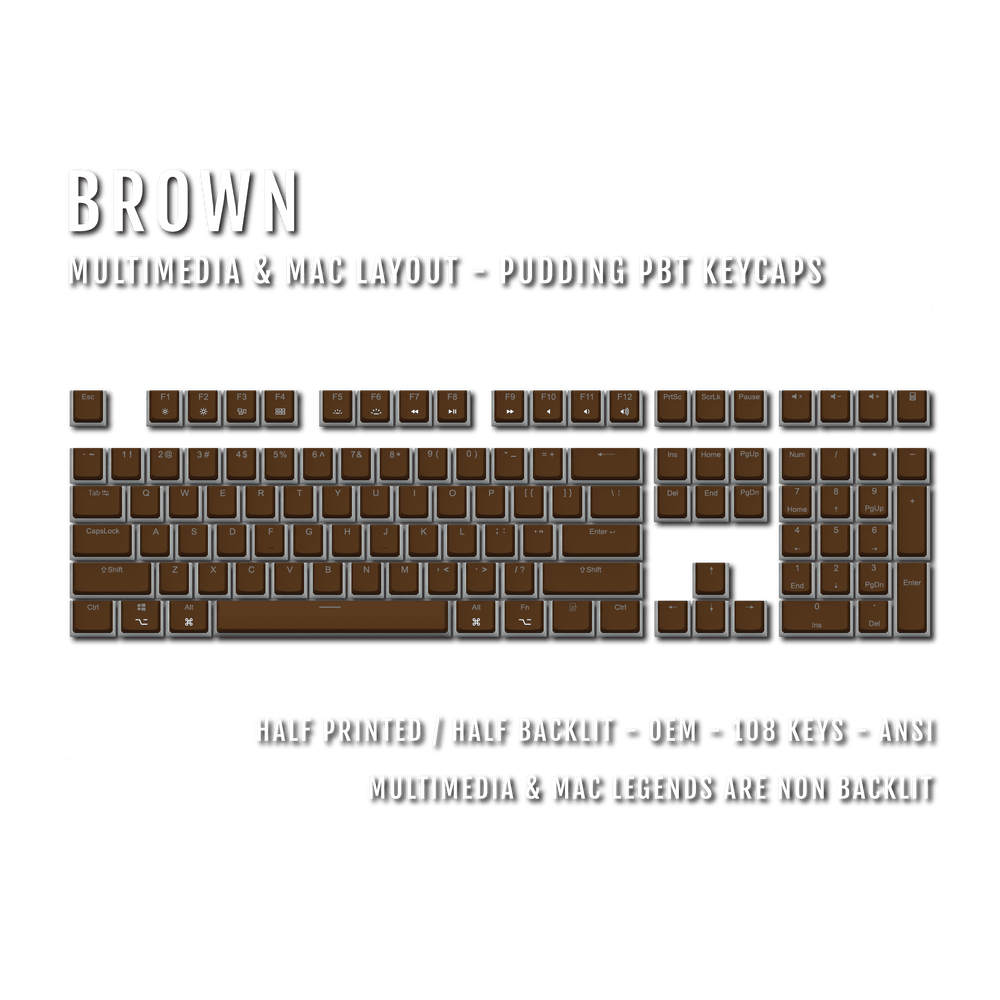 Brown Mac/Multimedia Dual Language PBT Pudding Keycaps Krome Keycaps LTD Mac & Multimedia Pudding