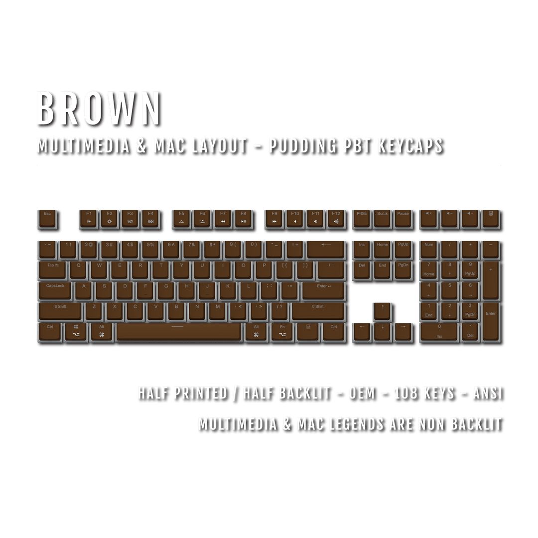 Brown Mac/Multimedia Dual Language PBT Pudding Keycaps Krome Keycaps LTD Mac & Multimedia Pudding