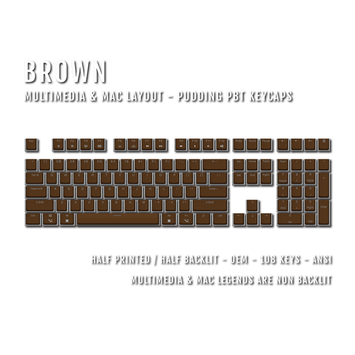 Brown Mac/Multimedia Dual Language PBT Pudding Keycaps Krome Keycaps LTD Mac & Multimedia Pudding