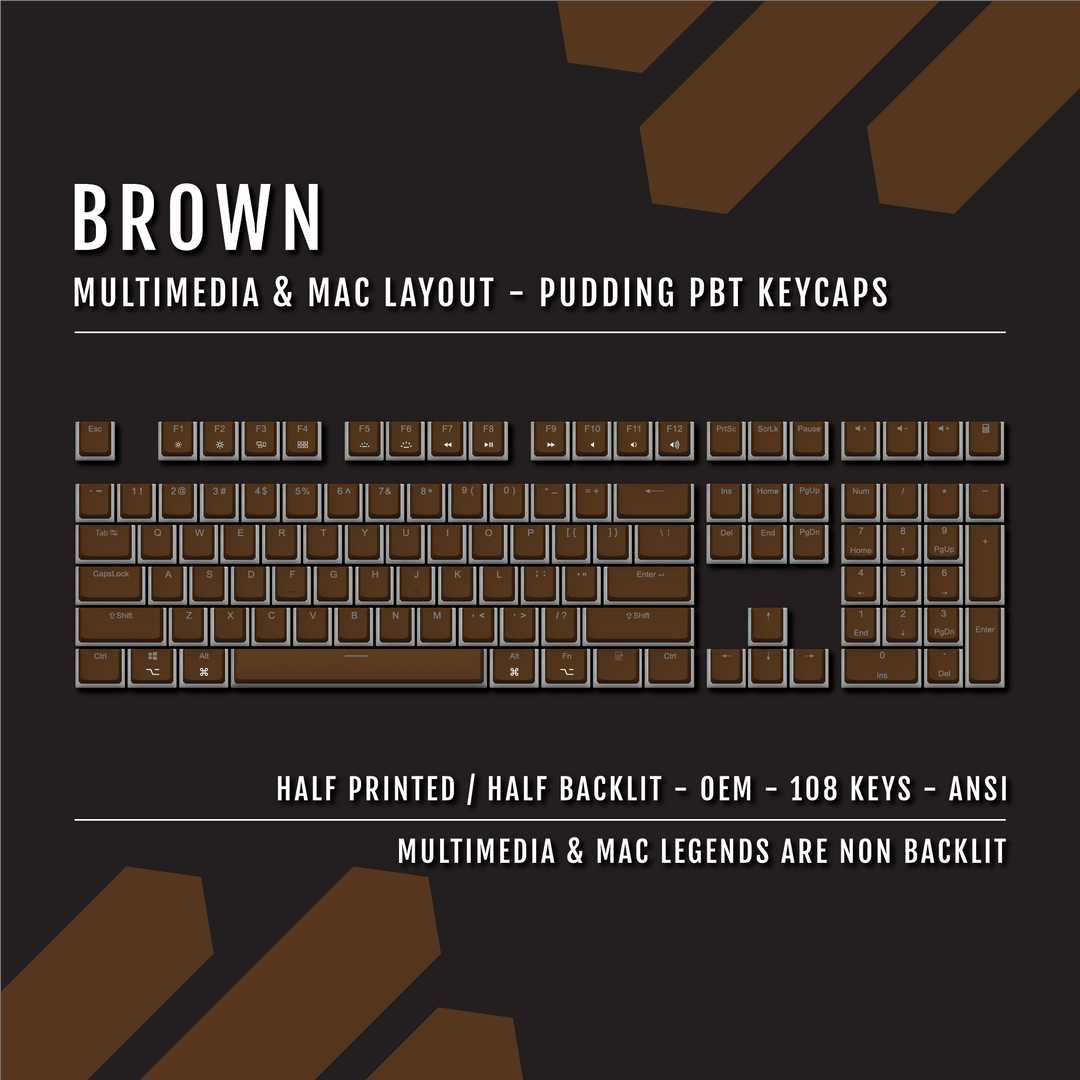 Brown Mac/Multimedia Dual Language PBT Pudding Keycaps Krome Keycaps LTD Mac & Multimedia Pudding