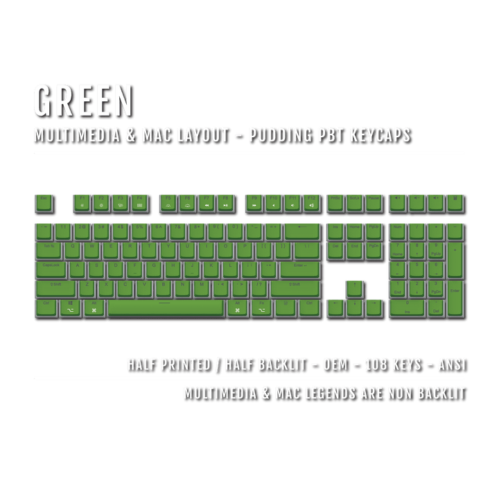 Green Mac/Multimedia Dual Language PBT Pudding Keycaps Krome Keycaps LTD Mac & Multimedia Pudding