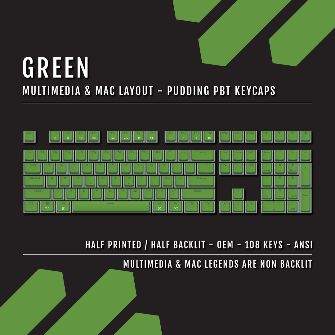 Green Mac/Multimedia Dual Language PBT Pudding Keycaps Krome Keycaps LTD Mac & Multimedia Pudding