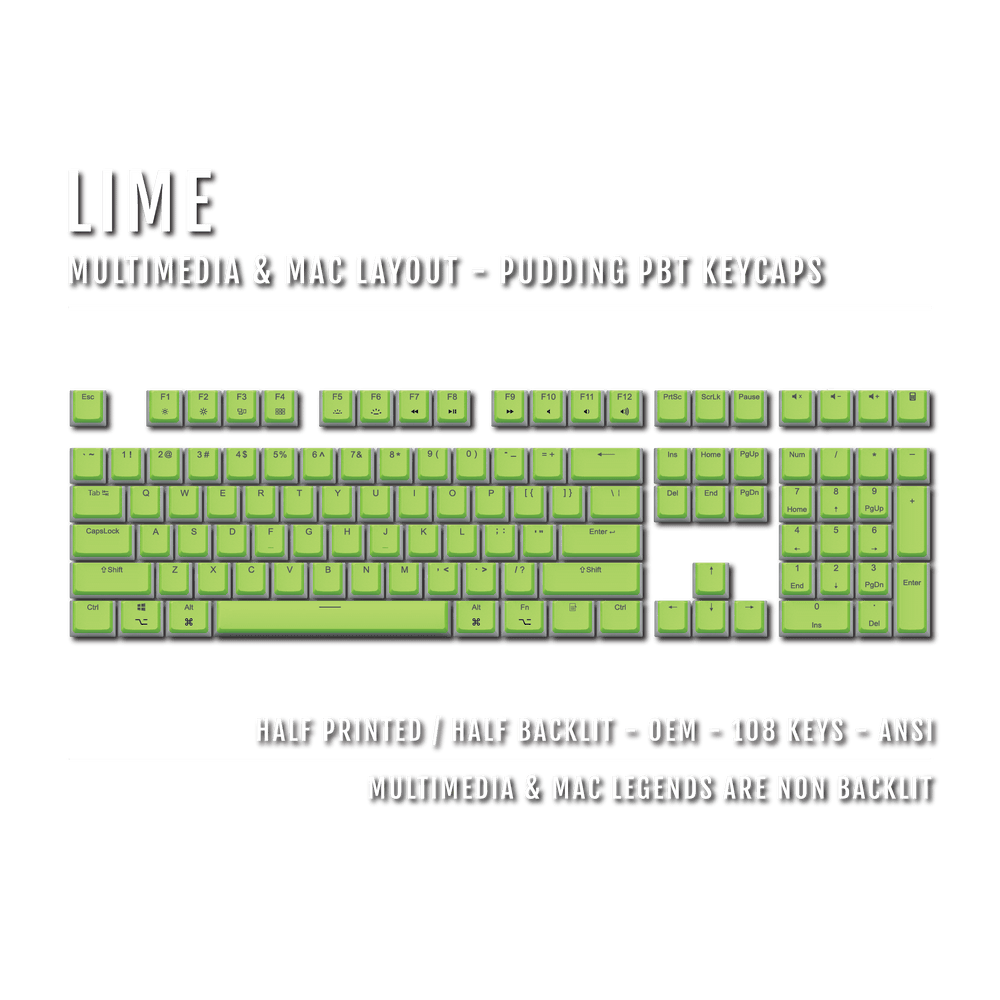 Lime Mac/Multimedia Dual Language PBT Pudding Keycaps Krome Keycaps LTD Mac & Multimedia Pudding