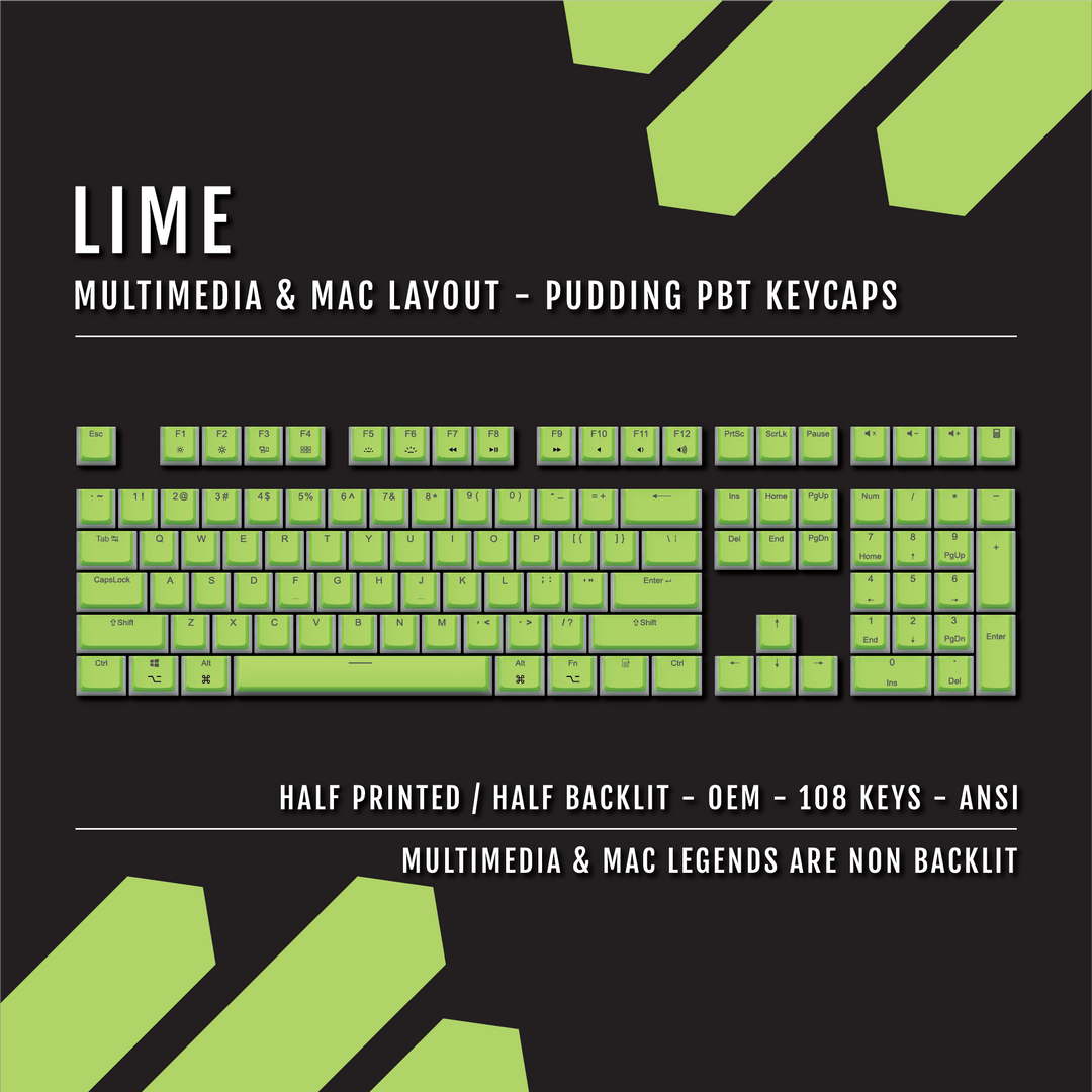 Lime Mac/Multimedia Dual Language PBT Pudding Keycaps Krome Keycaps LTD Mac & Multimedia Pudding