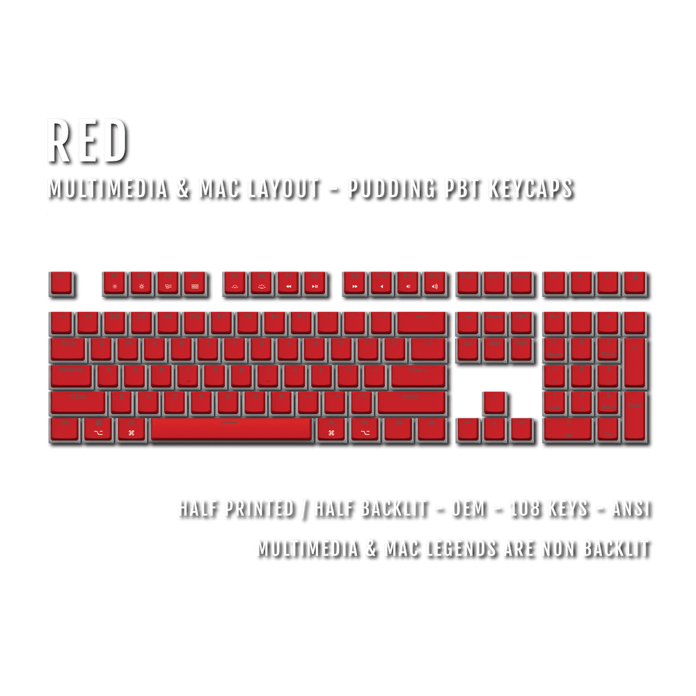 Red Mac/Multimedia Dual Language PBT Pudding Keycaps Krome Keycaps LTD Mac & Multimedia Pudding