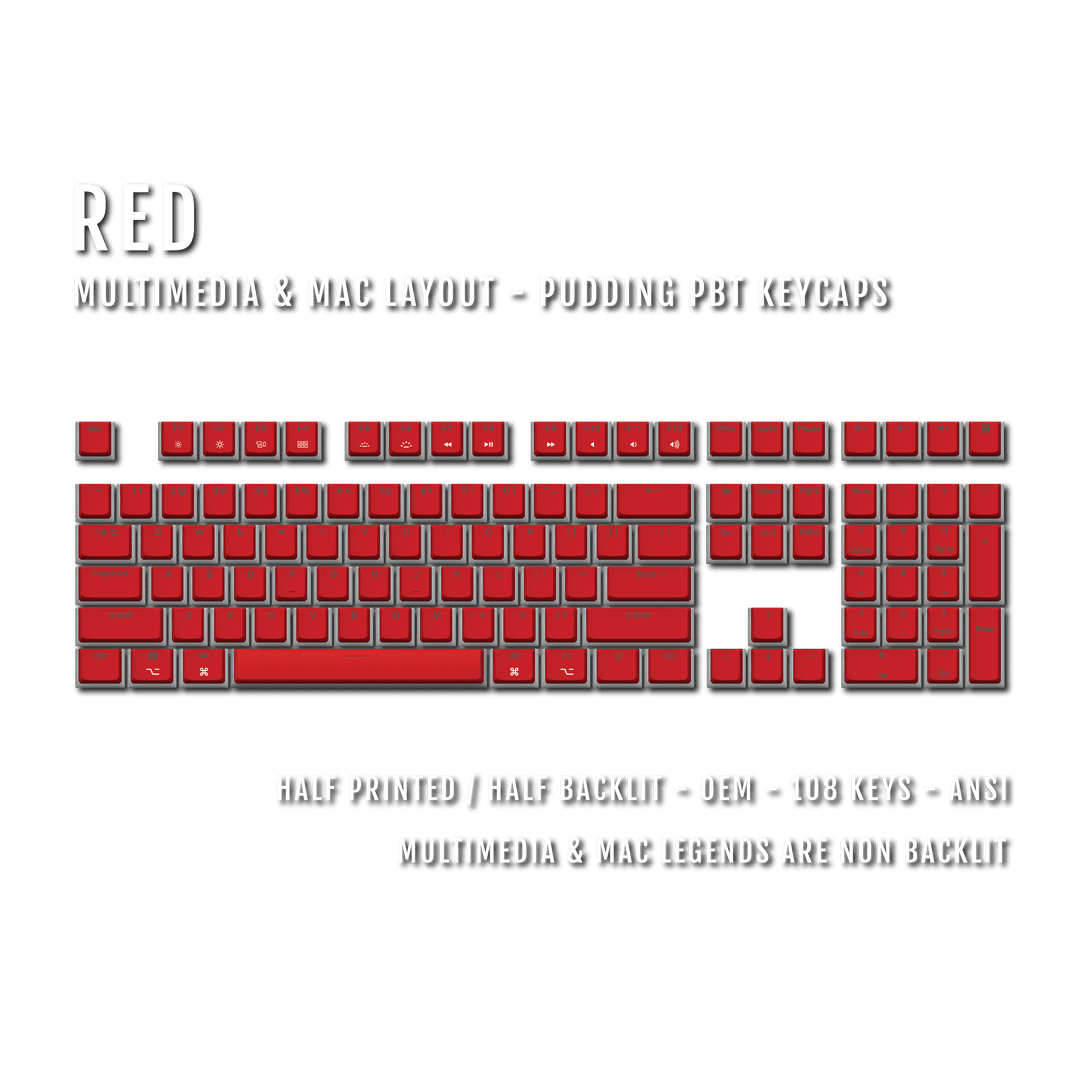 Red Mac/Multimedia Dual Language PBT Pudding Keycaps Krome Keycaps LTD Mac & Multimedia Pudding