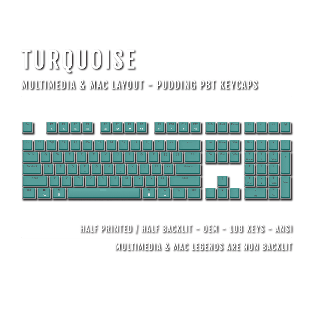 Turquoise Mac/Multimedia Dual Language PBT Pudding Keycaps Krome Keycaps LTD Mac & Multimedia Pudding