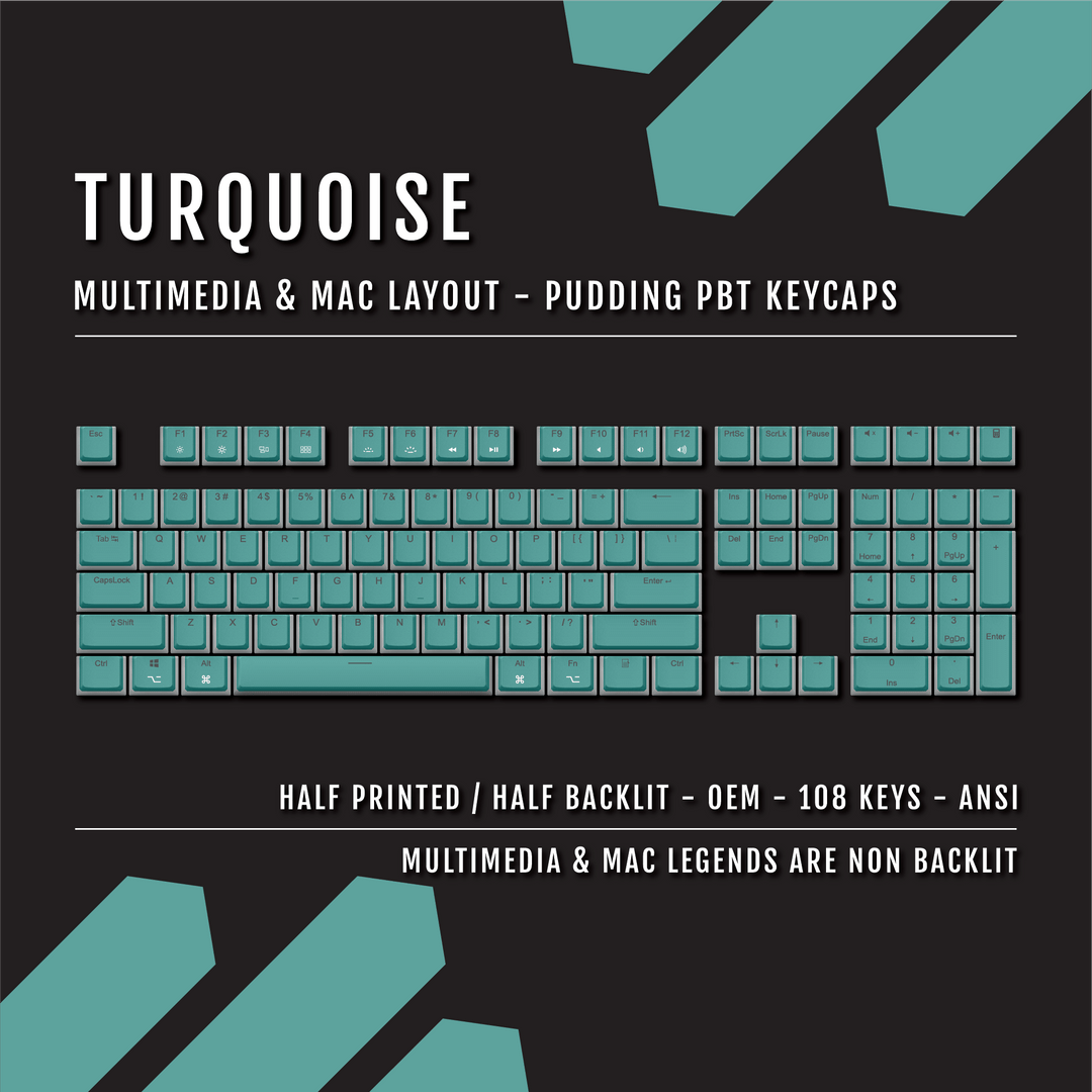 Turquoise Mac/Multimedia Dual Language PBT Pudding Keycaps Krome Keycaps LTD Mac & Multimedia Pudding