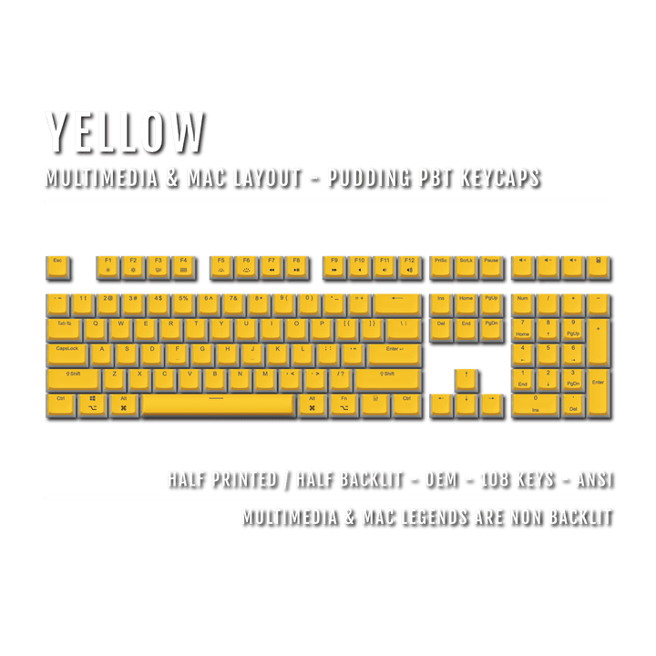 Yellow Mac/Multimedia Dual Language PBT Pudding Keycaps Krome Keycaps LTD Mac & Multimedia Pudding