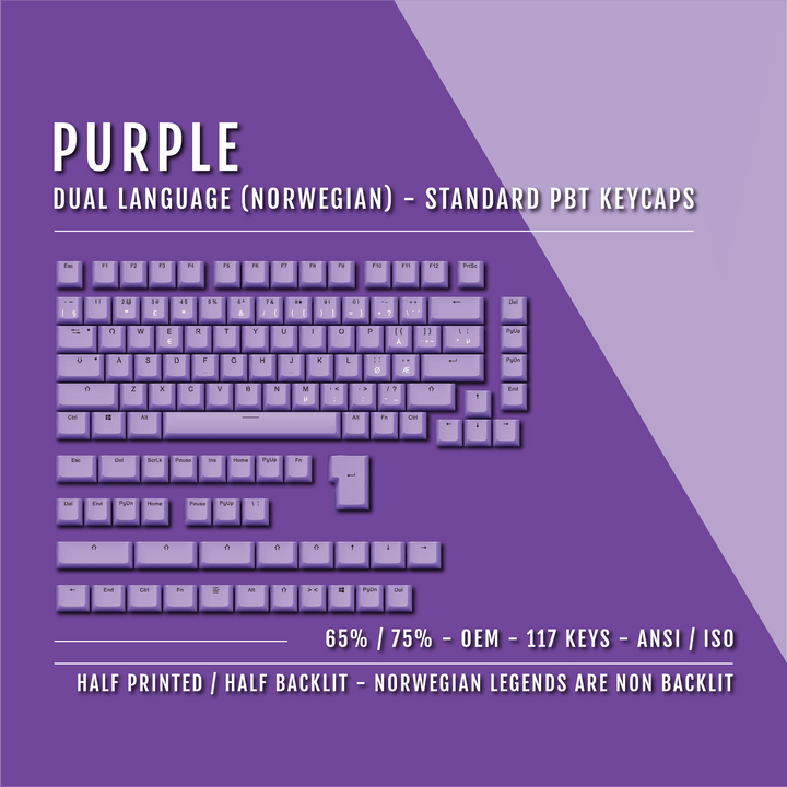 Purple Norwegian (ISO-NO) Dual Language PBT Keycaps - 65/75% Krome Keycaps LTD norwegian